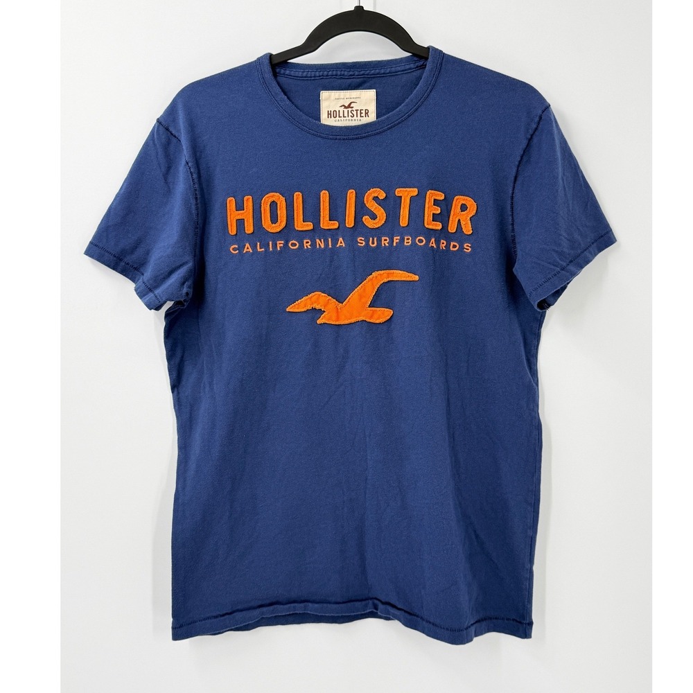 Hollister Graphic Tee Men S Vtg Y2K Preppy Blue Orange Surfboard Applique Shirt